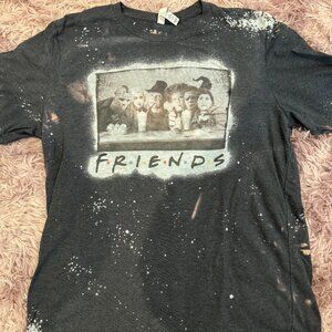 Gray Distressed "Friends" Shirt with Horror/Hocus Pocus Characters